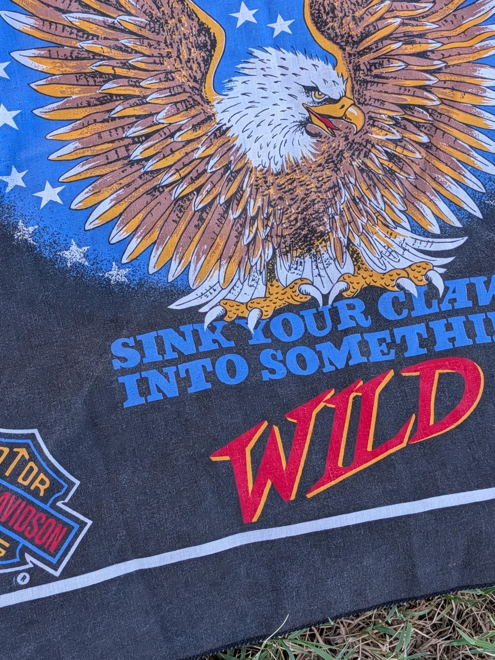 Vintage 90s Harley Davidson Bandana Sink Your Claws Wild Eagle USA Made 50/50